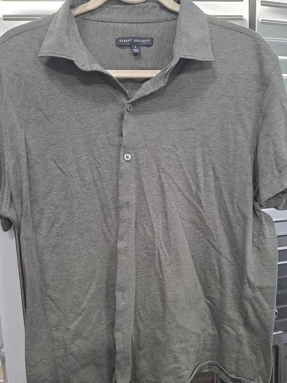Robert Barakett Olive Green Short-Sleeve Polo Button-Down